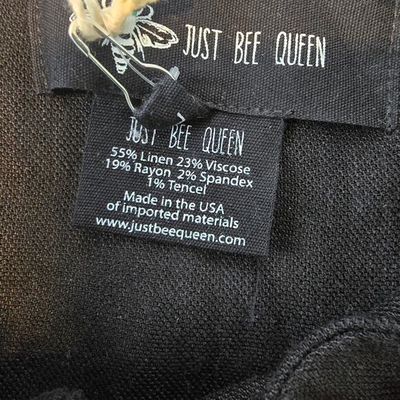 Just BEE Queen Luna One Shoulder Fringe Bandeau Crop Top Black Linen Blend L NWT - Picture 5 of 11